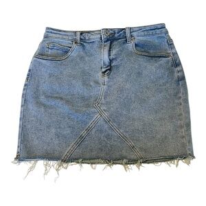 Just Quella Denim Mini Skirt XL (16/18) Raw Hem High Rise Jean Skirt